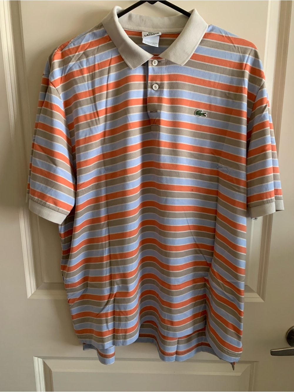 Lacoste Men’s Striped Cotton Polo Shirt - Orange, Light Blue, Tan